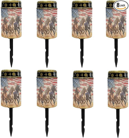 US Flag Horse Solar Lights Outdoor Garden Lights Waterproof Horse Pathway Lights Solar Powered Lantern Landscape Lighting LED Lantern for Outside Yard Patio