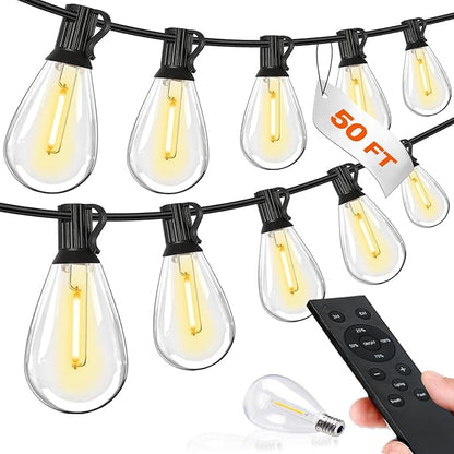 Tenmiro 50FT LED Outdoor String Lights with Remote,16+ 1 Shatterproof Bulbs Waterproof and Dimmable Patio Lights for Porch, Garden, Backyard, Deck, Balcony, 2700K, Hanging Lighting