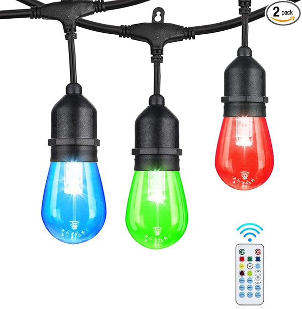 24FT Solar Outdoor String Lights, 12 Shatterproof Edison LED Bulbs, Dimmable RGB Color Changing Patio Lights | Lumora