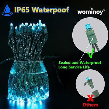 25ft 50 Counts Aqua LED Christmas Lights - Commercial Grade Outdoor Waterproof, Wide Angle Green Wire, Xmas Tree Lights, IP65, UL Listed