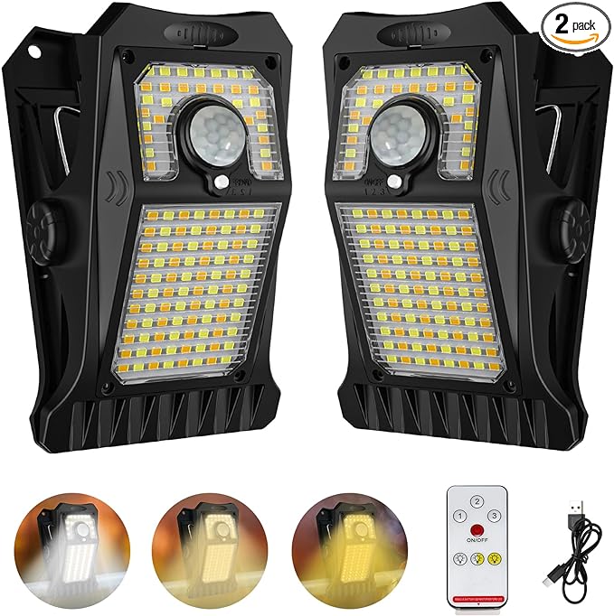 Tryme 118Leds Solar Lights Outdoor Clip Motion Sensor Lights Security Light 3 Modes, 3 Color Temperature, Solar | Lumora