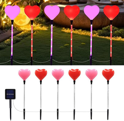 6 Pack Solar Red Heart Stake Lights for Valentines Day Decor, Outdoor Waterproof Heart Shaped Solar Light for Garden Pathway Light Cemetery Grave Porch Walkway Valentine's Theme Decorations