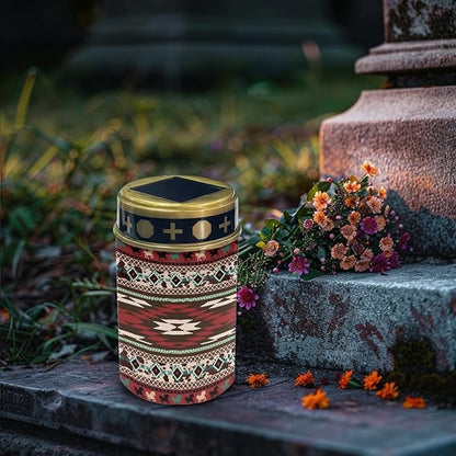 Red Western Aztec Solar Lights for Outdoor,Waterproof Solar Lantern for Outside,Flameless Solar Garden Stake Lights for Yard Patio Walkway Lights LED Warm White Lantern Spotlights
