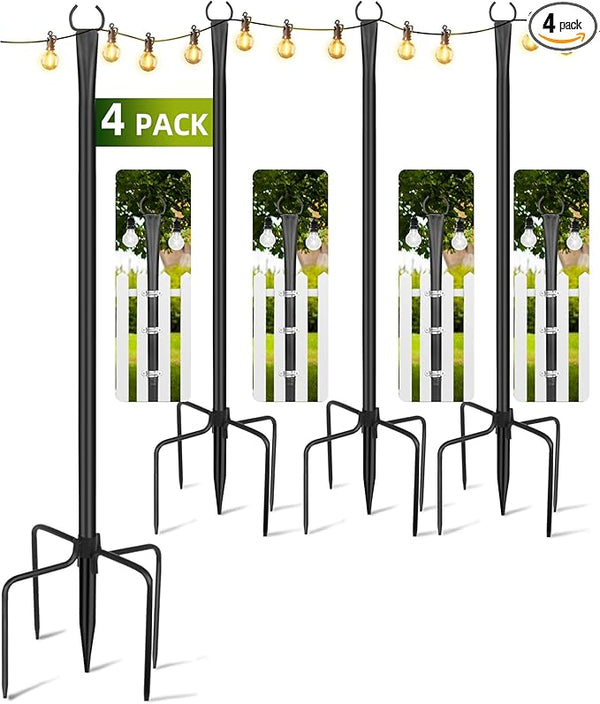 String Light Poles for Outside 4 Pack, 10ft Metal Outdoor String Light Poles for Deck - Ideal for Patio, Garden | Lumora