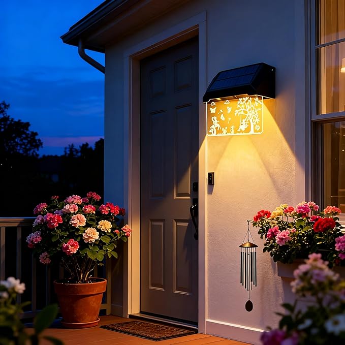 2 Pack Solar Fence Lights - Fairy Butterfly Pattern, Warm White + 10 RGB Colors, IP65 - Outdoor Path Light | Lumora