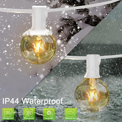 Abeja 50FT G40 Patio String Lights, 5W Outdoor Patio White String Lights with 25 Clear Bulbs（5 Spare Bubbles）, E12 Base, UL Listed Connectable Backyard Lights for Indoor Outdoor Decor (White Wire)