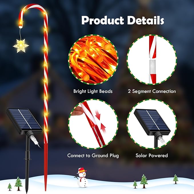 HELESIN Solar Candy Cane Pathway Lights Outdoor 40.75in 110 LED Higher Christmas Candy Cane Lights, 8 Modes Timer Remote, Solar & USB Charging Christmas Waterproof for Patio Garden Pathway