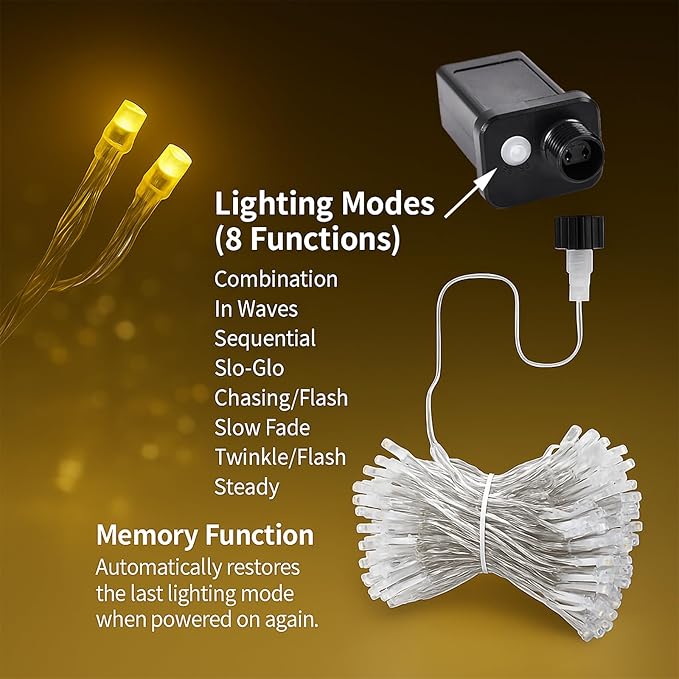 100 LED String Lights 33ft Warm White, Plug in Fairy Lights with 8 Lighting Modes, Indoor Outdoor Christmas Lights | Lumora