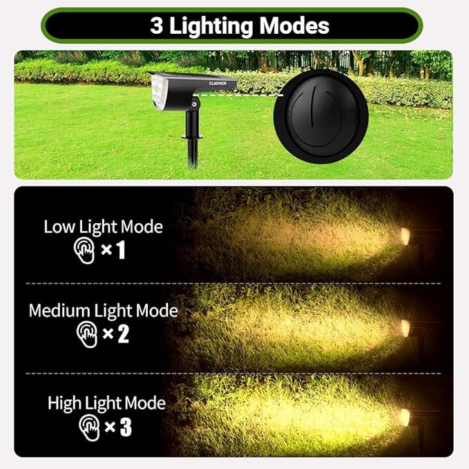 CLAONER Solar Spot Lights Outdoor, 3 Lighting Modes IP65 Waterproof Solar Lights Outdoor, 2-in-1 Solar Landscape | Lumora