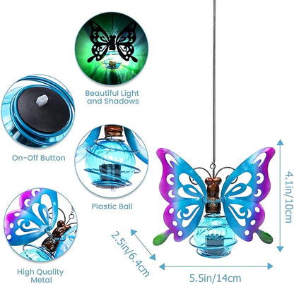 Solar Hanging Butterfly Lights LED Outdoor Garden Decor Light Waterproof Powered Unique Decorations for Sister Birthday Gardening Gifts for Mom Women Front Porch Balcony Backyard Yard Path