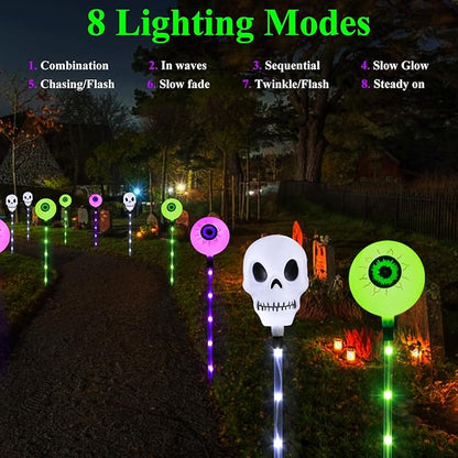 Halloween Decorations Outdoor Solar Garden Lights,6 Pack Scary Eyeball Skull Outside Decor,8 Modes Solar Halloween Lights for House Grave Patio Yard Lawn Pathway Halloween Party Ghost Decor