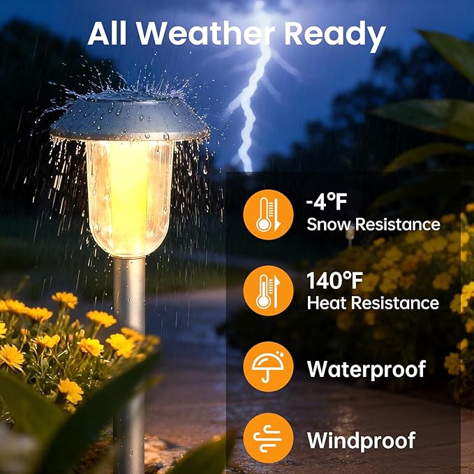 Solar Pathway Lights Outdoor, 8 Pack Solar Powered Garden Lights, 3000K Warm White LED, Waterproof Walkway Decor Landscape Lighting, Auto On/Off, Outdoor Path Light for Garden, Yard, Driveway, Lawn
