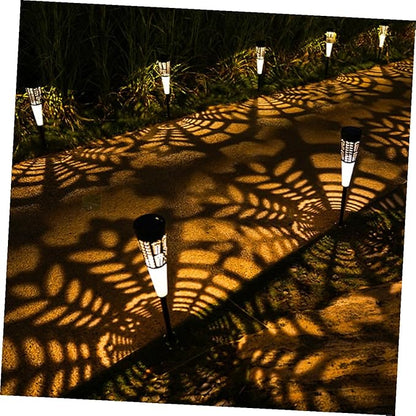 6pcs Solar Garden Pathway Lights Cone Hollow Lawn Stake Lamps Warm Colorful Light Outdoor Yard Decoration Energy-efficient Landscape Lighting for Patio and Courtyard