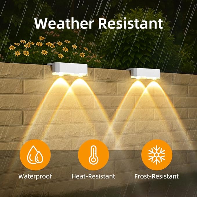 Peasur Solar Fence Lights Outdoor, 8 Pack Step Light Solar Powered, Waterproof LED Deck Lights for Stairs Railing Yard Patio Outside Warm White-White