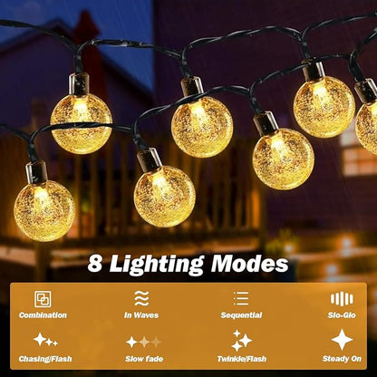 Solar Lights Outdoor Waterproof, 2 Pack Total 200LED 110FT Solar String Lights for Outside with 8 Modes, Outdoor String Lights Crystal Globe Patio Lights for Garden Yard Party Decor(Warm White)