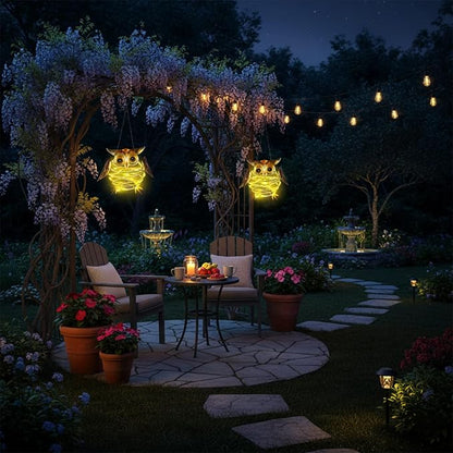 2 Pack Owl Solar Lights Outdoor Hanging Lantern with Handle, Solar Powered Owl Garden Decor for Outside Patio Yard Porch Pathway Owl Gifts for Women (Warm White LED Lights)