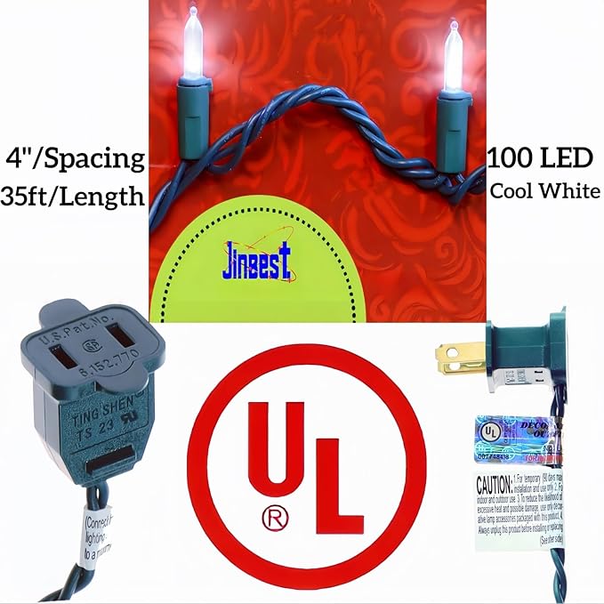 100 LED White Christmas Lights with 35 Ft Green Wire, UL Certified and Commercial Grade LED String Lights, for | Lumora
