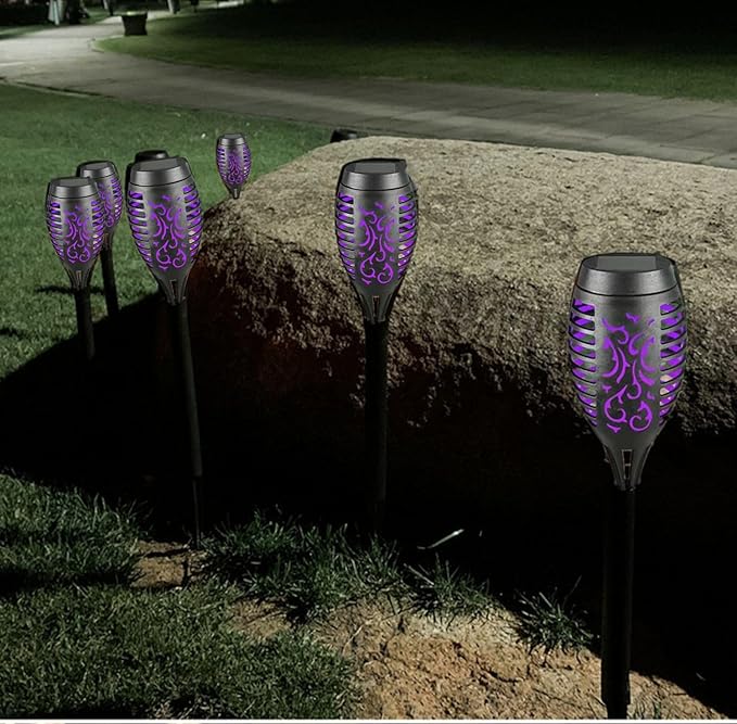 Solar Outside Torch Lights, Outdoor LED Flickering Flame for Garden Decor - 6 Pack, Waterpoorf Landscape Auto On Off Solar Powered Lights for Patio Lawn Yard Driveway Pathway