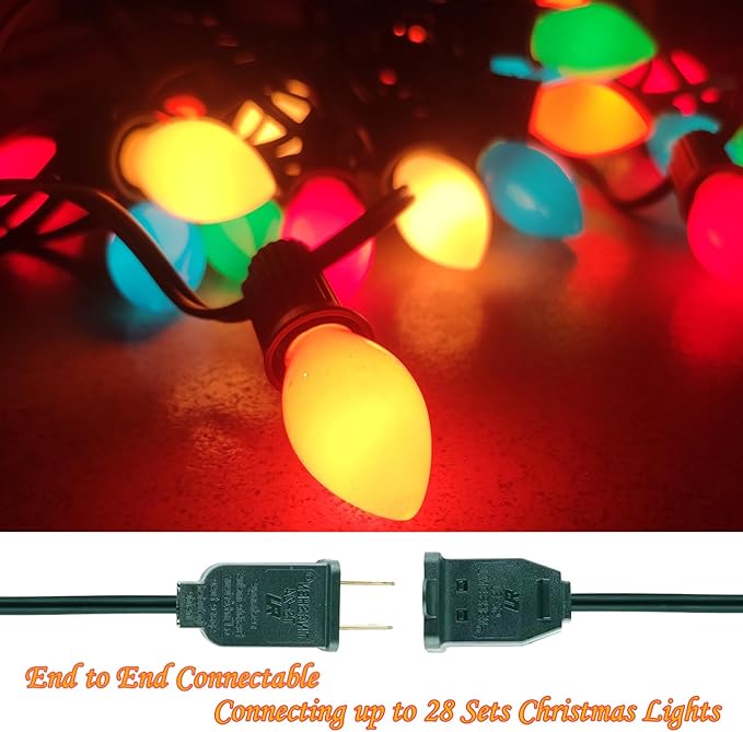 Christmas Lights Outdoor 25Ft C7 LED Vintage Christmas Lights 27 Shatterproof LED Multicolor Bulb Light(2 Spare), Outdoor Xmas Light for Patio Wedding Party Holiday Roofline Tree Decor