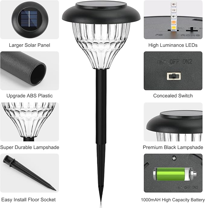 Solar Color Changing Lights Waterproof IP67 - LED Outdoor Pathway Lighting Decorative Garden Landscape Path Lights Ground Spotlights Warm Light LED Luce Solares for Street Walkway Sidewalk 2pcs