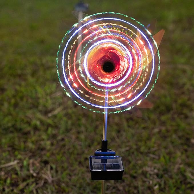 Solar Windmill Light Wind Spinner, Solar Outdoor Yard Lights Christmas Decorations Garden Light, 2 Pack Windmill-Shaped Landscape Path Lawn Lights LED Lamp Spin Pathway Lights