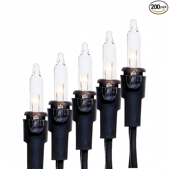 LUCKY SHINE 200 Clear Christmas Lights, Commercial Grade Pack of 2 Sets 100 Light and 66 Ft Black Wire, for Indoor and Outdoor Use.
