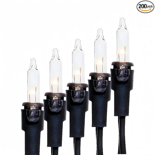 LUCKY SHINE 200 Clear Christmas Lights, Commercial Grade Pack of 2 Sets 100 Light and 66 Ft Black Wire, for Indoor and Outdoor Use.