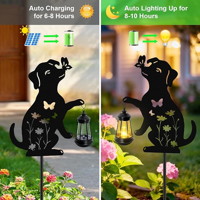 Dog Outdoor Solar Lantern Waterproof, Birthday Gifts for Christmas Women Mom, Solar Hanging Lights Dog Metal | Lumora