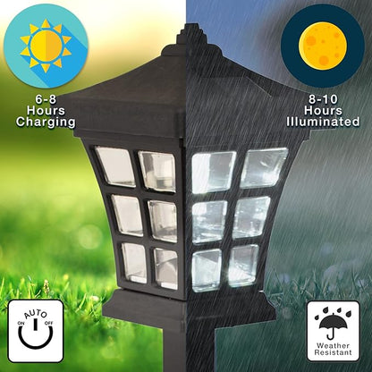 Crosslight 6 Pack Pagoda Solar Walkway Decorative Light, Weatherproof Décor Perfect for Outdoor Pathways, Front Porch, Yards, Driveways (Black, Warm White)