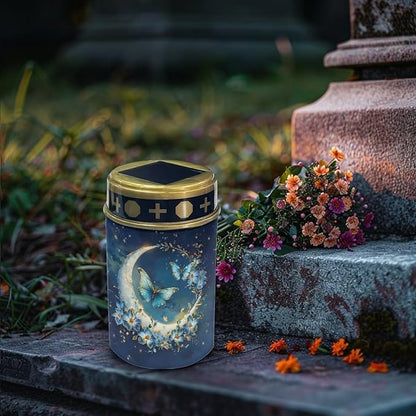 Moon Butterfly Solar Powered Cemetery Memorial Light,Cemetery Decorations for Grave,Grave Markers for Cemetery Solar Cemetery Lamp,Solar Grave Light