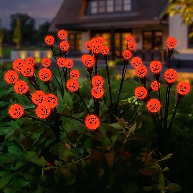 2PCS Halloween Solar Lights Outdoor, Waterproof Solar Pathway Lights, Halloween Party Decoration Lights Atmosphere Lights Lamps, Wireless Outdoor Décor for Yard, Lawn, Patio, Party (Orange)