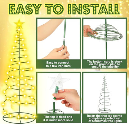 VIHOSE 3 Pcs Solar Spiral Christmas Tree Outdoor Prelit LED Light with Warm White Lights, 8 Modes, One 3 ft and Two 4 ft Light up Xmas Pathway Markers Indoor Holiday Christmas Decoration Lamp