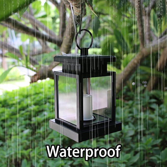 Hanging Solar Lantern Lights Outdoor Decorative Night Light for Patio Landscape Yard Waterproof, White Candle with Warm Light Flicker, Auto Sensor On Off, Lantern Candle Lights (2 Pack)