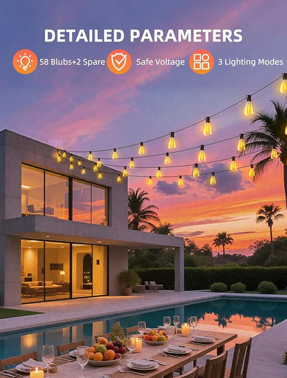 Outdoor Patio String Lights 150ft: ST38 LED Shatterproof Bulbs 3 Modes Button Control - Waterproof Connectable Lights - Wedding Bistro Party Gazebo Backyard Decorative