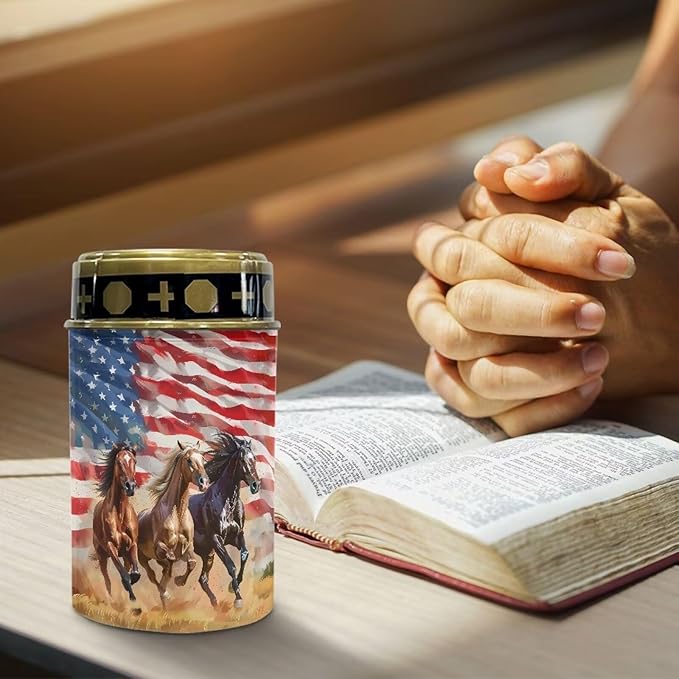 Poceacles Solar Candle Cemetery Solar Lights for Grave LED Garden Lights Solar Powered Solar Pathway Lights Outdoor Waterproof with Dusk to Dawn Sensor, Horse American Flag