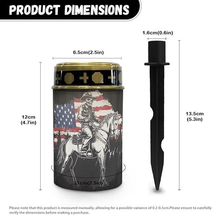 USA Flag Horse Solar Memorial Lights for Soldier Graves Decorative Garden Light Solar Powered Waterproof Outdoor Cemetery Lights for Grave Set of 2 Gravesite Decorations Cemetery