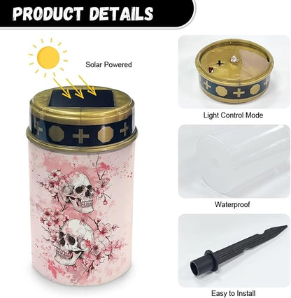 Skull Cherry Blossom Solar Garden Lights Outdoor Waterproof Cemetery Decorations for Grave Outdoor Lights, Multipurpose Solar Lights Decorative Memorial Lights for Loss of Loved One