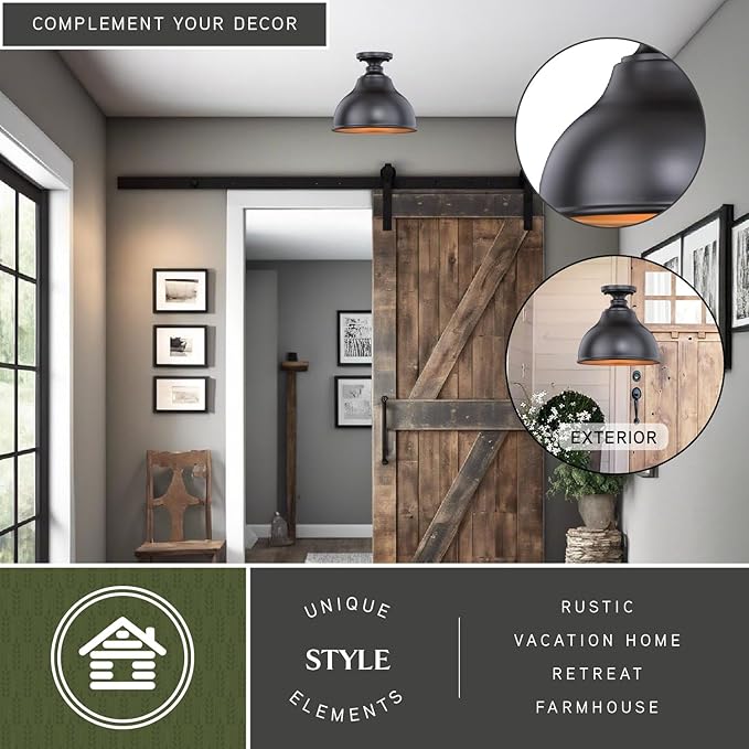 VAXCEL Delano Bronze Gold Farmhouse Barn Dome Outdoor Flush Mount Ceiling Light | Lumora