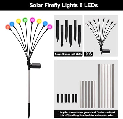 Swaying Solar Lights for Outside, 8 Mode RGB Color Changing Firefly Outdoor Waterproof, Swaying Solar Garden Lights Stakes for Christmas Holiday Yard Patio Garden Decor 6 Pack(Multicolor)