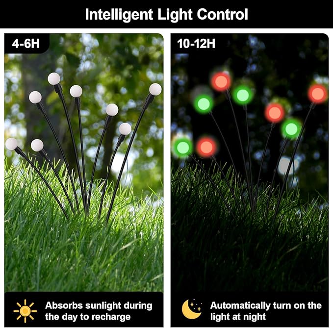 Solar Firefly Lights Outdoor Waterproof; 8 Modes Red and Green Firefly Swaying Solar Garden Lights Stakes for | Lumora