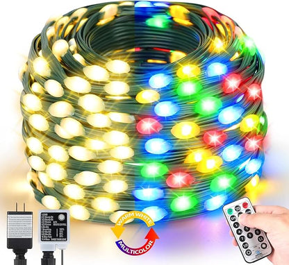 Tcamp Christmas Tree Lights, 164FT 500 LED Color Changing Christmas Lights with Remote Memory Timer, 11 Modes Green Wire Plug in String Light for Outdoor Indoor Decor (Warm White+Colored)