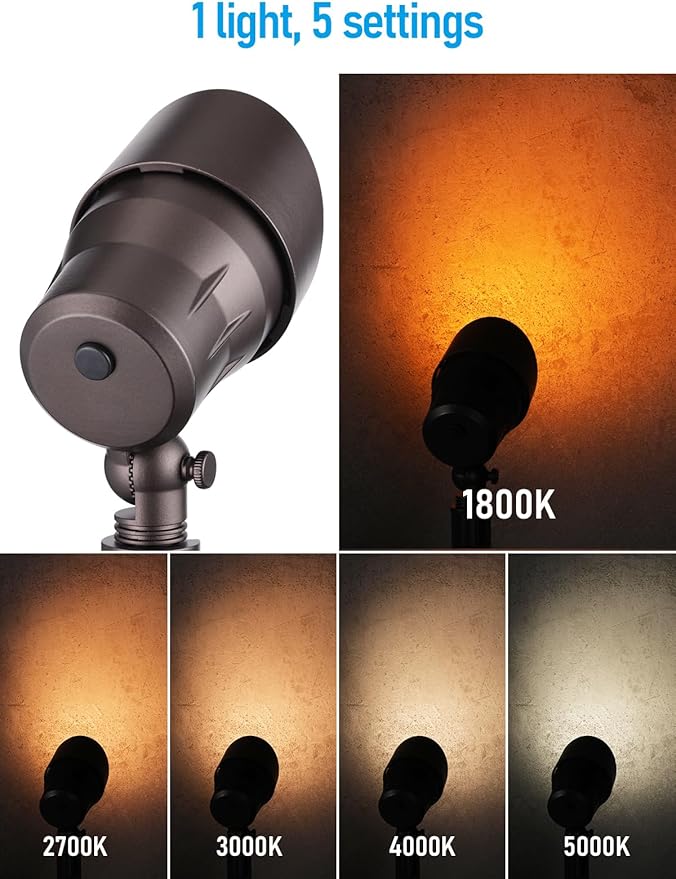 LEONLITE 8-Pack 5CCT Low Voltage LED Landscape Spotlight, Update 1800K2700K3000K4000K5000K Selectable, 5W 12V | Lumora