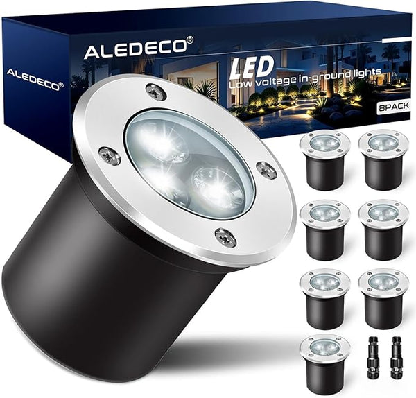 8Pack Low Voltage Landscape Lights with Connectors 3W LED 12-24V In-Ground Lighting IP67 Waterproof Garden Light | Lumora