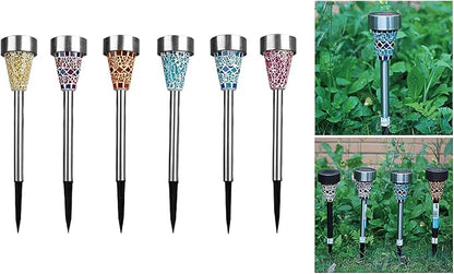 Solar Powered Mosaic Garden/Lawn/Path Rechargeable LED Lights (Stainless Steel, Landscape Lights for Outdoors, 4 Lights/Box, Solar Powered Self Efficient) - 18 Lights/3 Pack