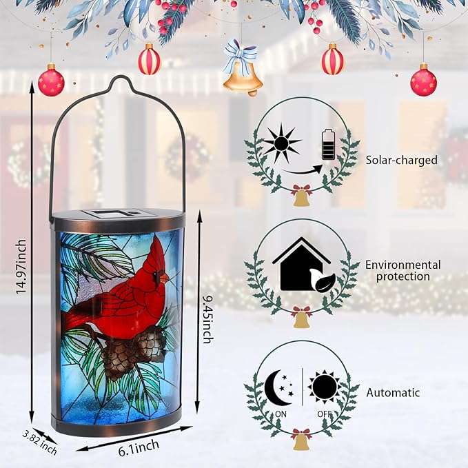 MUMTOP Hanging Solar Lanterns Outdoor Waterproof, Christmas Lantern Cardinal Solar Lights Outdoor Decorative Solar | Lumora