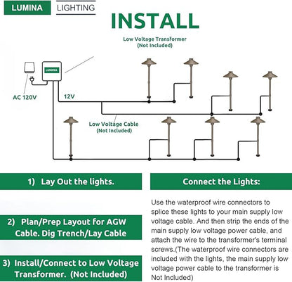 Lumina Lighting® Low Voltage Landscape Lighting Cast-Aluminum Path and Area Light Warm White 3W G4 LED Bulb and ABS Ground Stake Included for Yard Walkway Lawn PAL0106-BZLED4 (Bronze, 4-Pack)