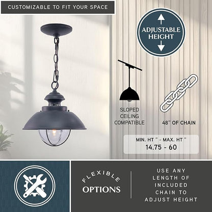 VAXCEL Harwich 1 Light Gray Coastal Outdoor Barn Dome Pendant Clear Glass