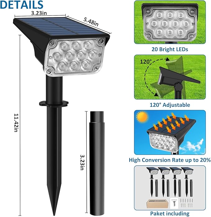 T-SUNUS Christmas Red Solar Lights for Outside IP65 Waterproof Auto On/Off Adjustable Landscape Spot Lighting | Lumora