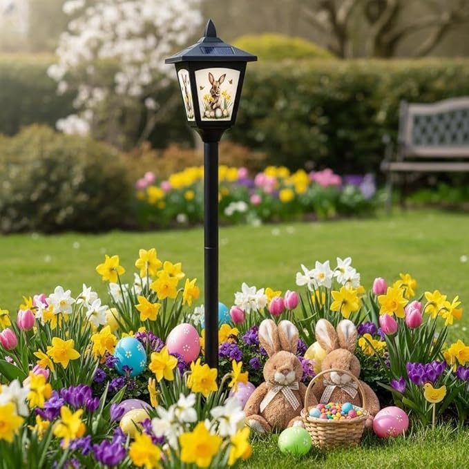 1 Pack 40" Solar Lamp Post Light with Removable Easter Bunny Design Panel, Waterproof LED Pathway Light Cool White | Lumora
