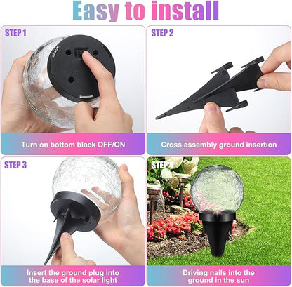3 Pcs Extra Large Solar Globes Lights Outdoor Cracked Glass Ball Solar Light Multi Color Pre Lit Crystal Waterproof Lawn Globes for Yard Landscape Garden Decor (4.72")